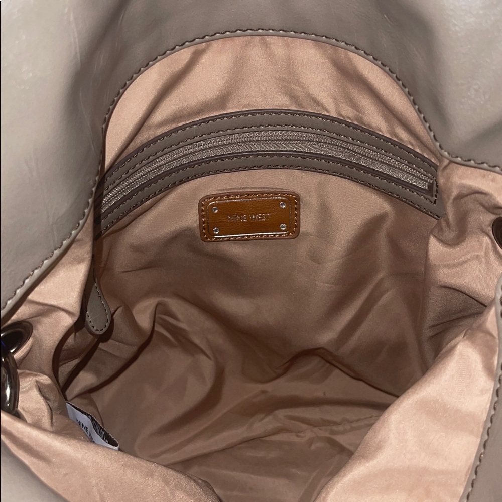 Vintage Nine West Taupe Fold Over Convertible Leather Tote Satchel - Picture 6 of 13